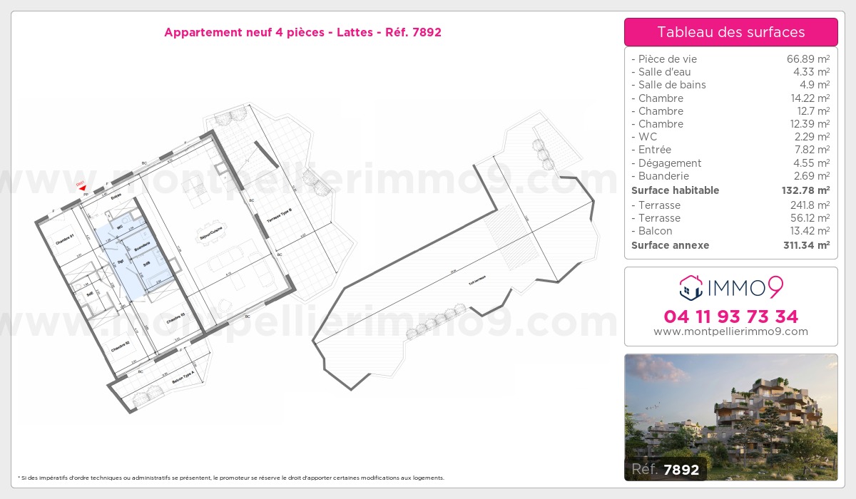 Plan et surfaces, Programme neuf Lattes Référence n° 7892