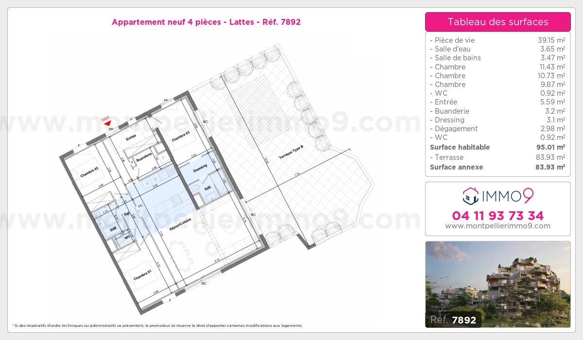 Plan et surfaces, Programme neuf Lattes Référence n° 7892
