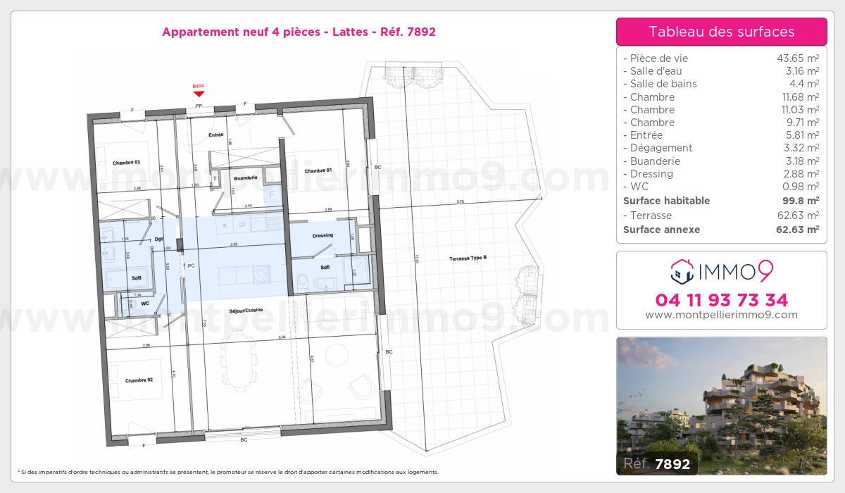 Plan et surfaces, Programme neuf Lattes Référence n° 7892
