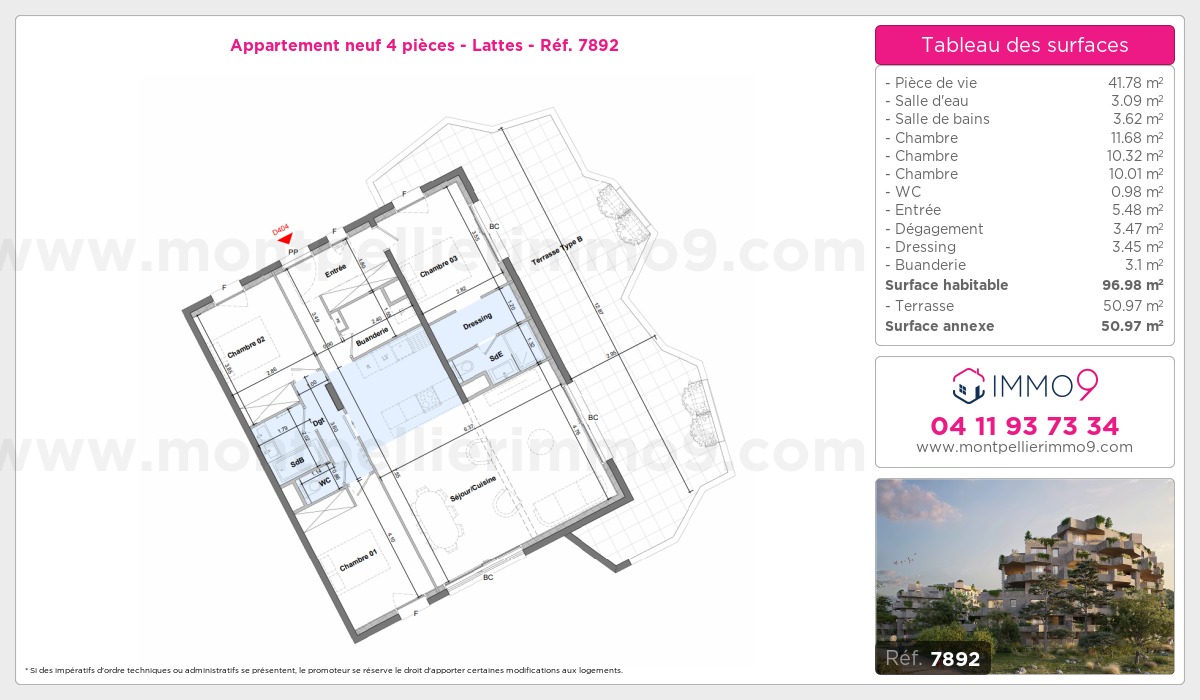 Plan et surfaces, Programme neuf Lattes Référence n° 7892