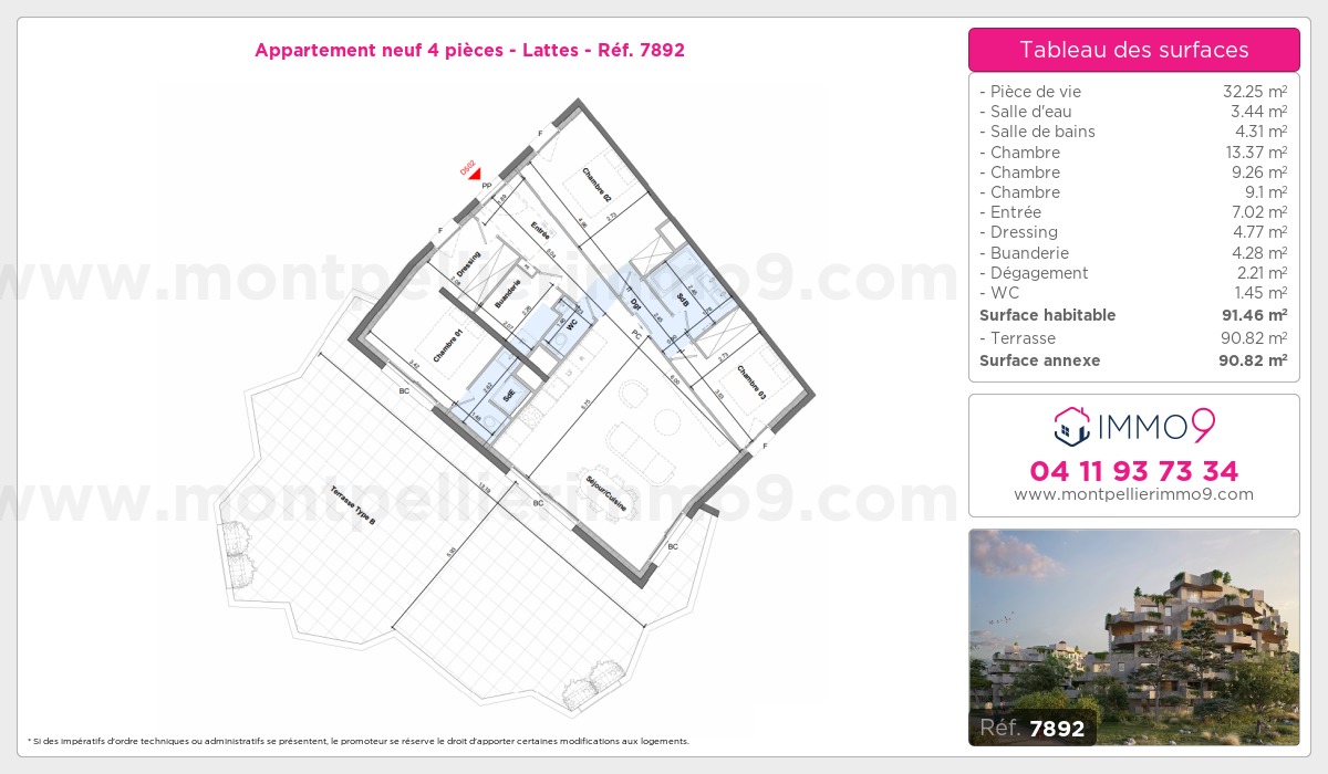 Plan et surfaces, Programme neuf Lattes Référence n° 7892
