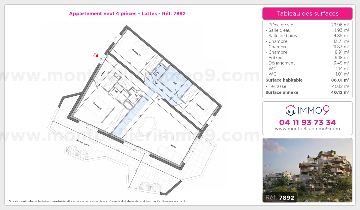 Plan et surfaces, Programme neuf Lattes Référence n° 7892