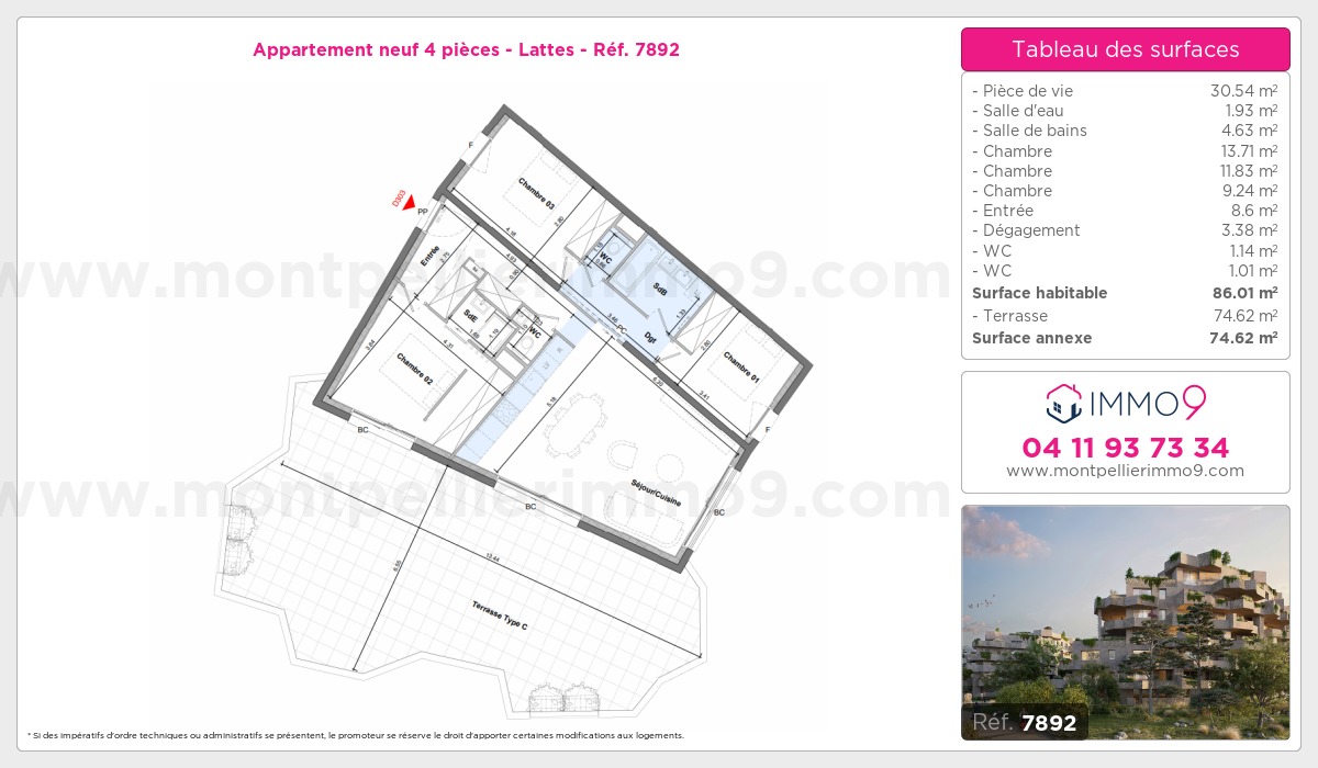 Plan et surfaces, Programme neuf Lattes Référence n° 7892