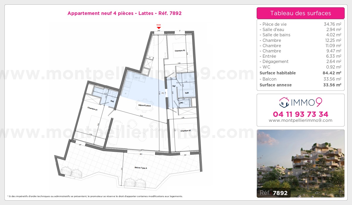 Plan et surfaces, Programme neuf Lattes Référence n° 7892