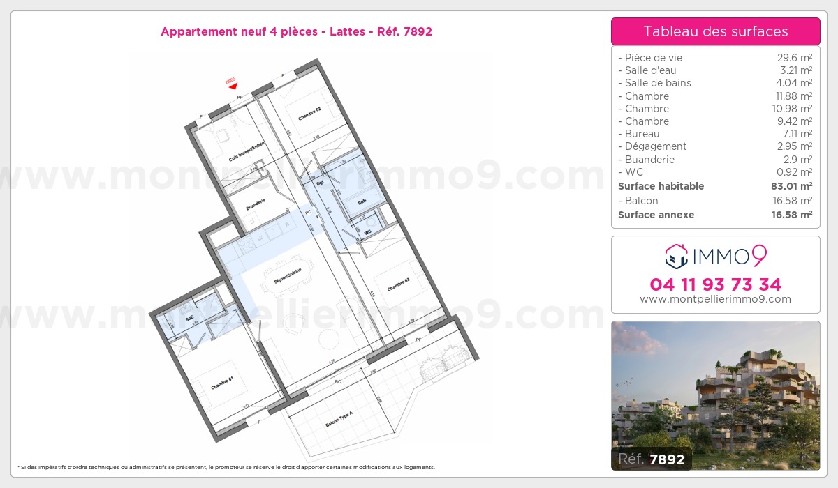Plan et surfaces, Programme neuf Lattes Référence n° 7892