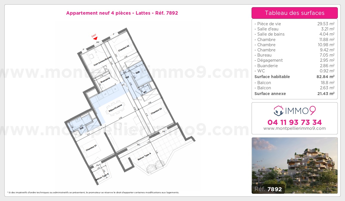 Plan et surfaces, Programme neuf Lattes Référence n° 7892