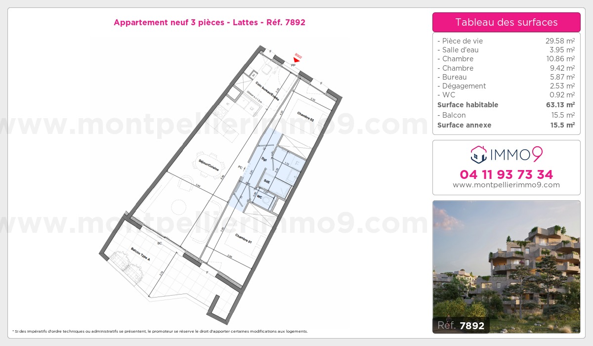 Plan et surfaces, Programme neuf Lattes Référence n° 7892