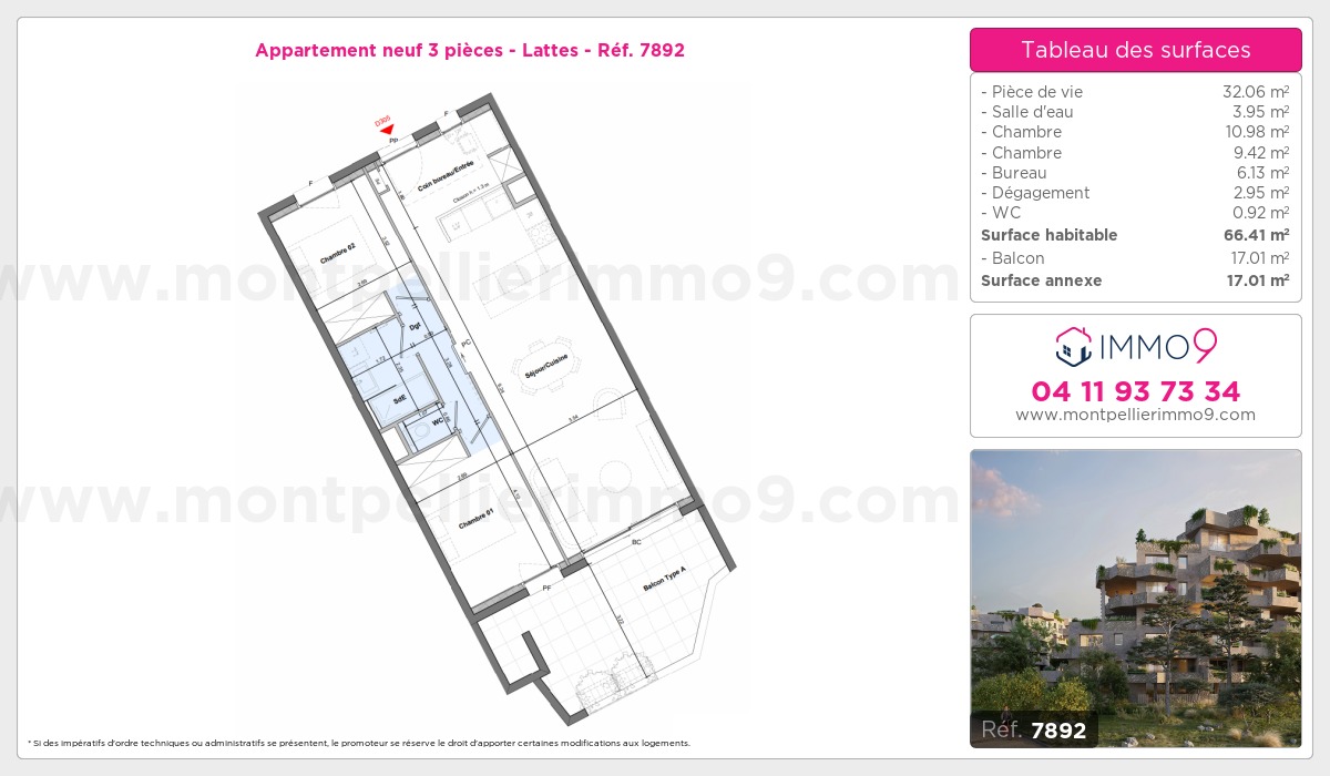 Plan et surfaces, Programme neuf Lattes Référence n° 7892