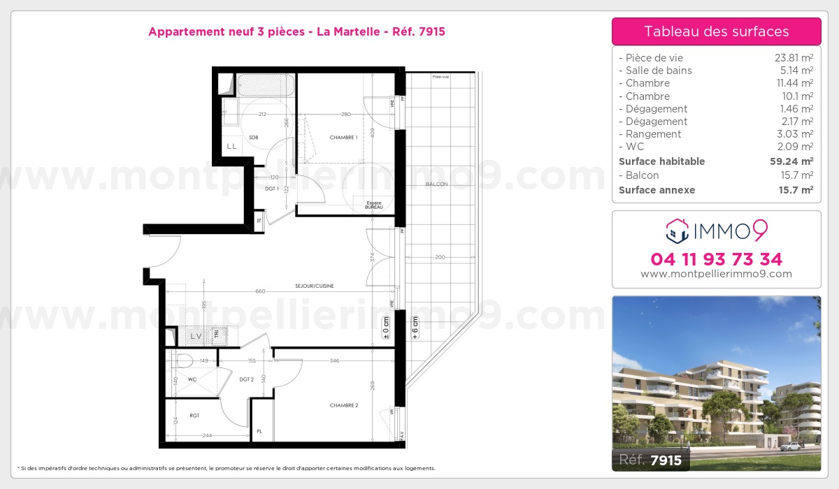 Plan et surfaces, Programme neuf Montpellier : Martelle Référence n° 7915