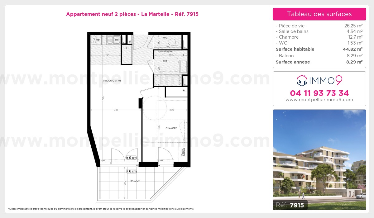 Plan et surfaces, Programme neuf Montpellier : Martelle Référence n° 7915
