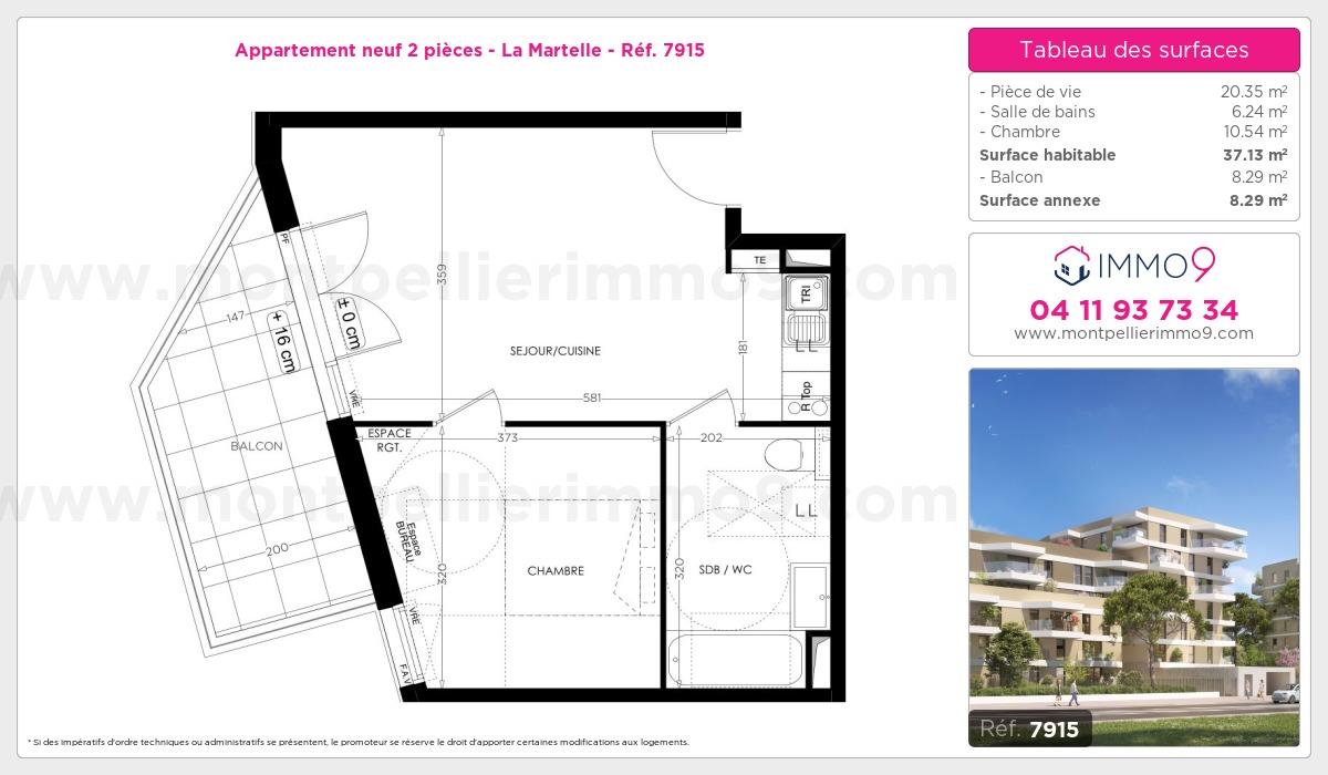 Plan et surfaces, Programme neuf Montpellier : Martelle Référence n° 7915