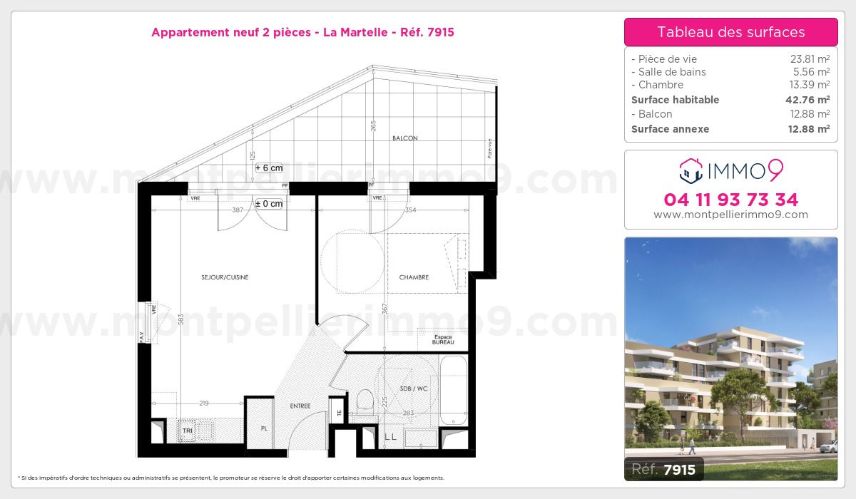 Plan et surfaces, Programme neuf Montpellier : Martelle Référence n° 7915