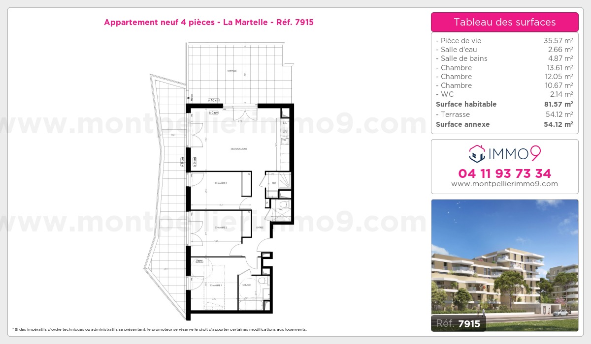 Plan et surfaces, Programme neuf Montpellier : Martelle Référence n° 7915