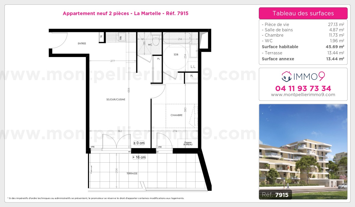 Plan et surfaces, Programme neuf Montpellier : Martelle Référence n° 7915