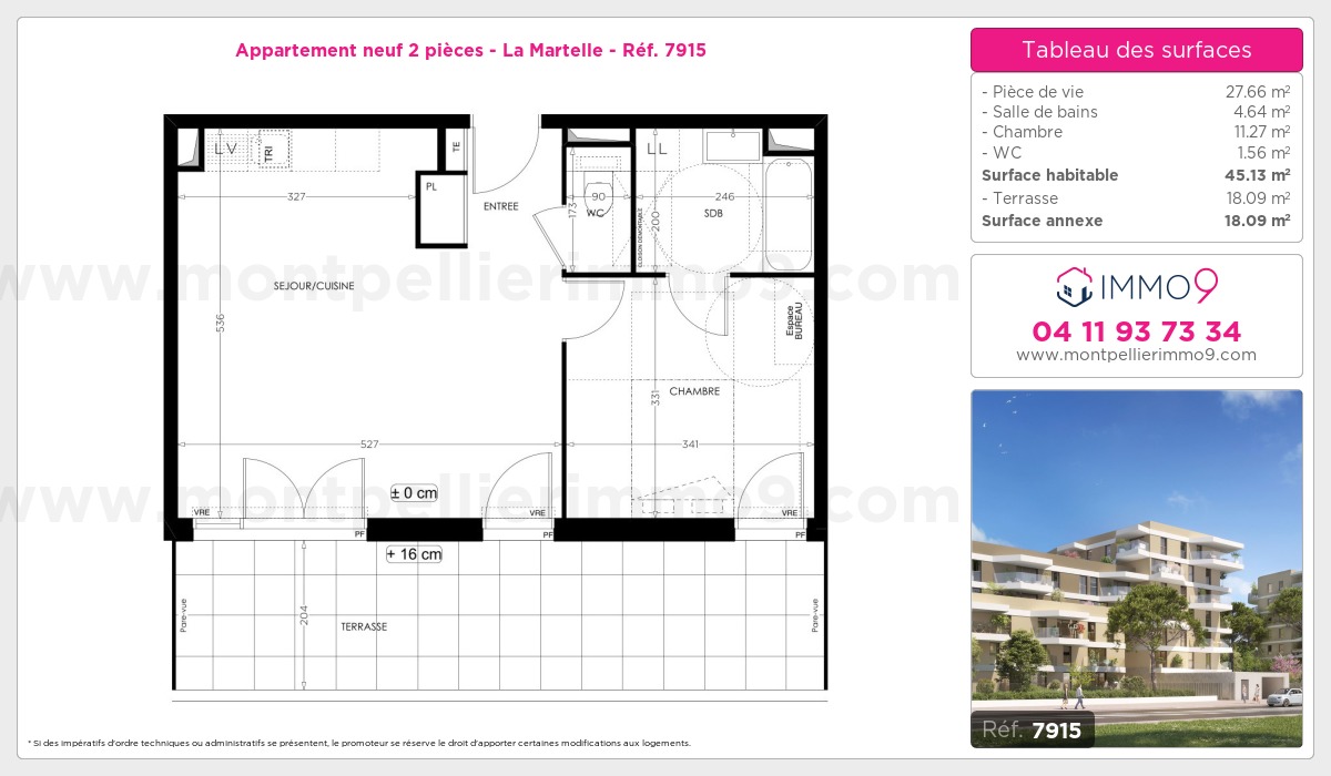 Plan et surfaces, Programme neuf Montpellier : Martelle Référence n° 7915