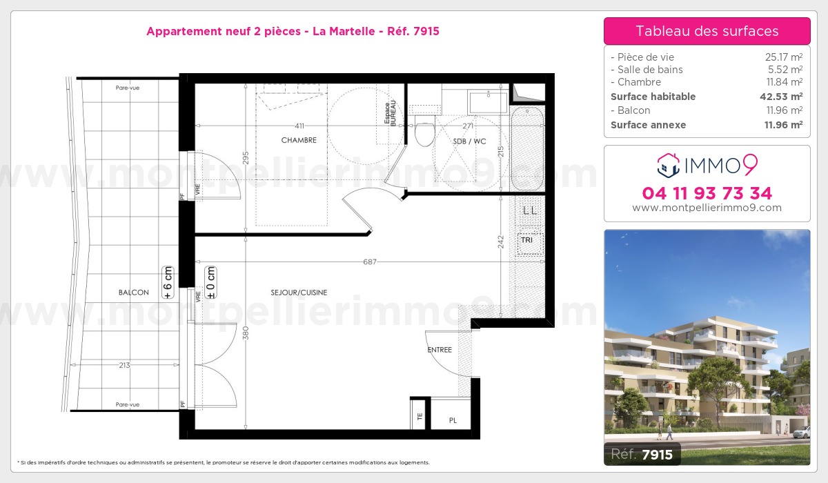 Plan et surfaces, Programme neuf Montpellier : Martelle Référence n° 7915