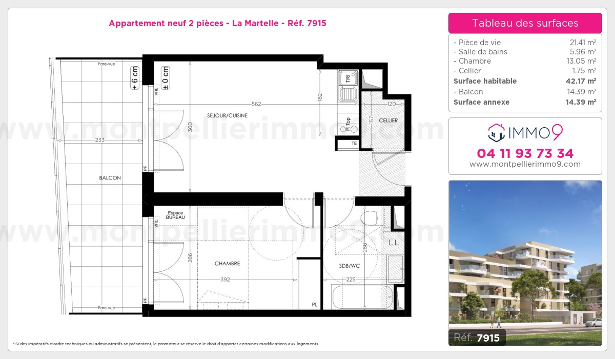 Plan et surfaces, Programme neuf Montpellier : Martelle Référence n° 7915