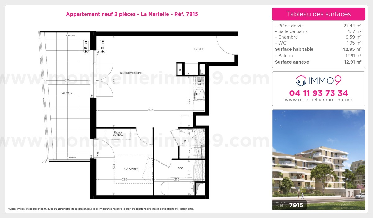 Plan et surfaces, Programme neuf Montpellier : Martelle Référence n° 7915