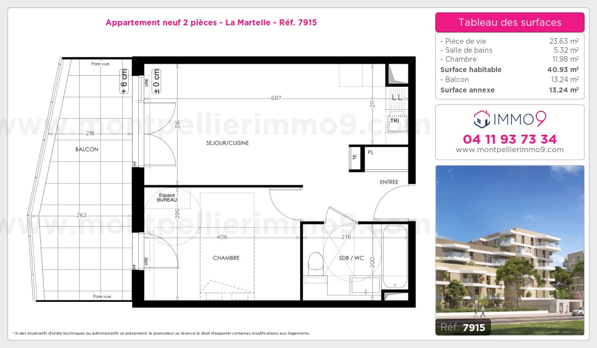 Plan et surfaces, Programme neuf Montpellier : Martelle Référence n° 7915