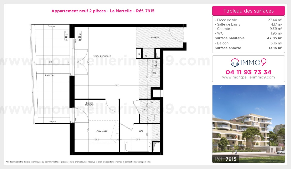 Plan et surfaces, Programme neuf Montpellier : Martelle Référence n° 7915