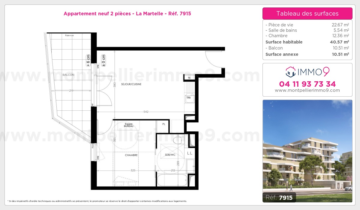 Plan et surfaces, Programme neuf Montpellier : Martelle Référence n° 7915