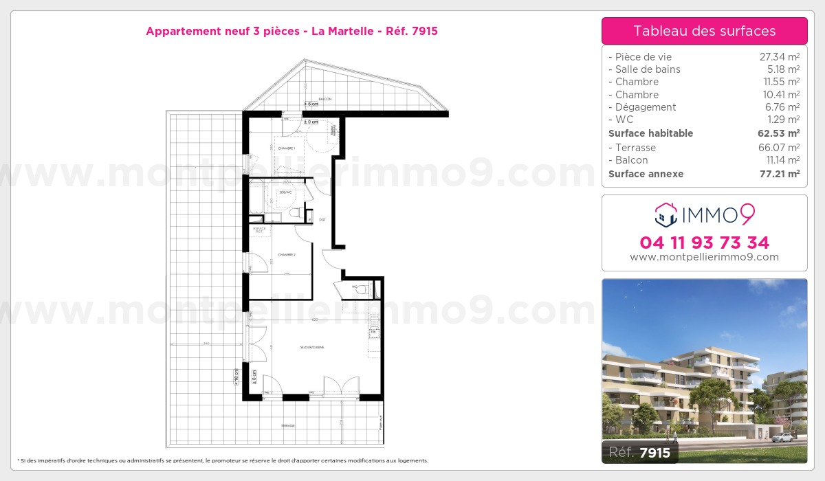 Plan et surfaces, Programme neuf Montpellier : Martelle Référence n° 7915