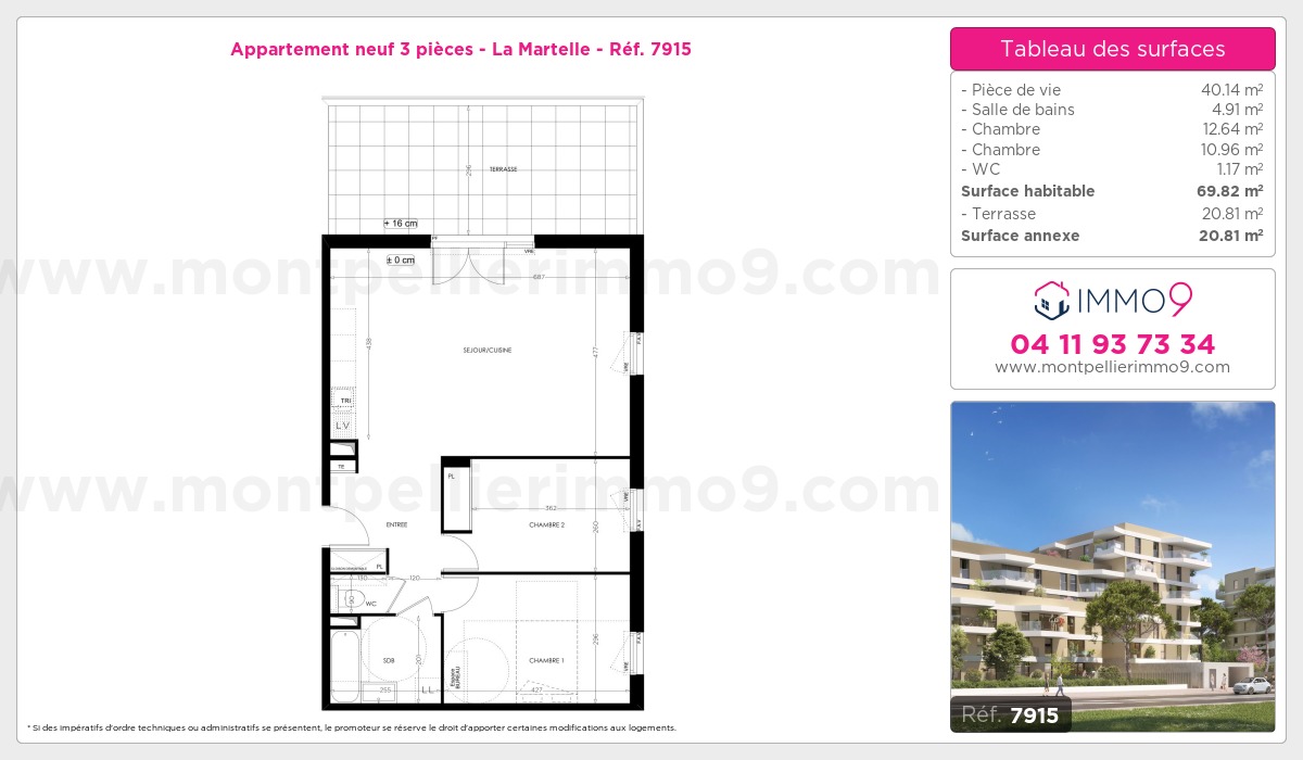 Plan et surfaces, Programme neuf Montpellier : Martelle Référence n° 7915