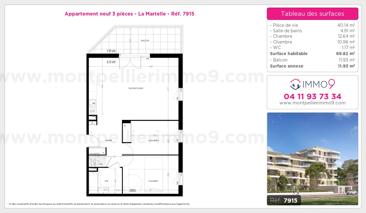 Plan et surfaces, Programme neuf Montpellier : Martelle Référence n° 7915