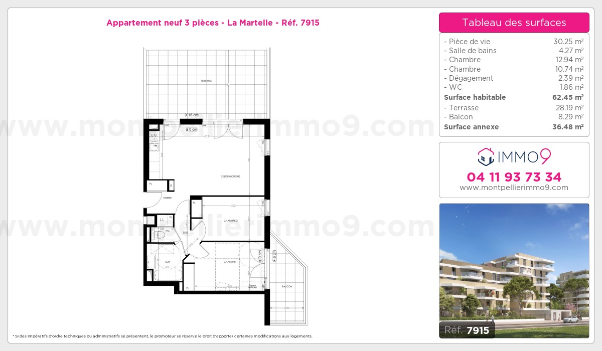 Plan et surfaces, Programme neuf Montpellier : Martelle Référence n° 7915