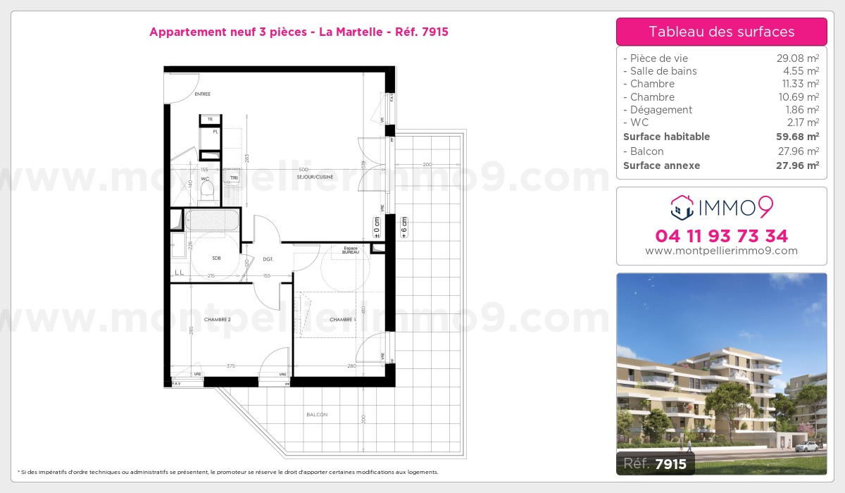 Plan et surfaces, Programme neuf Montpellier : Martelle Référence n° 7915