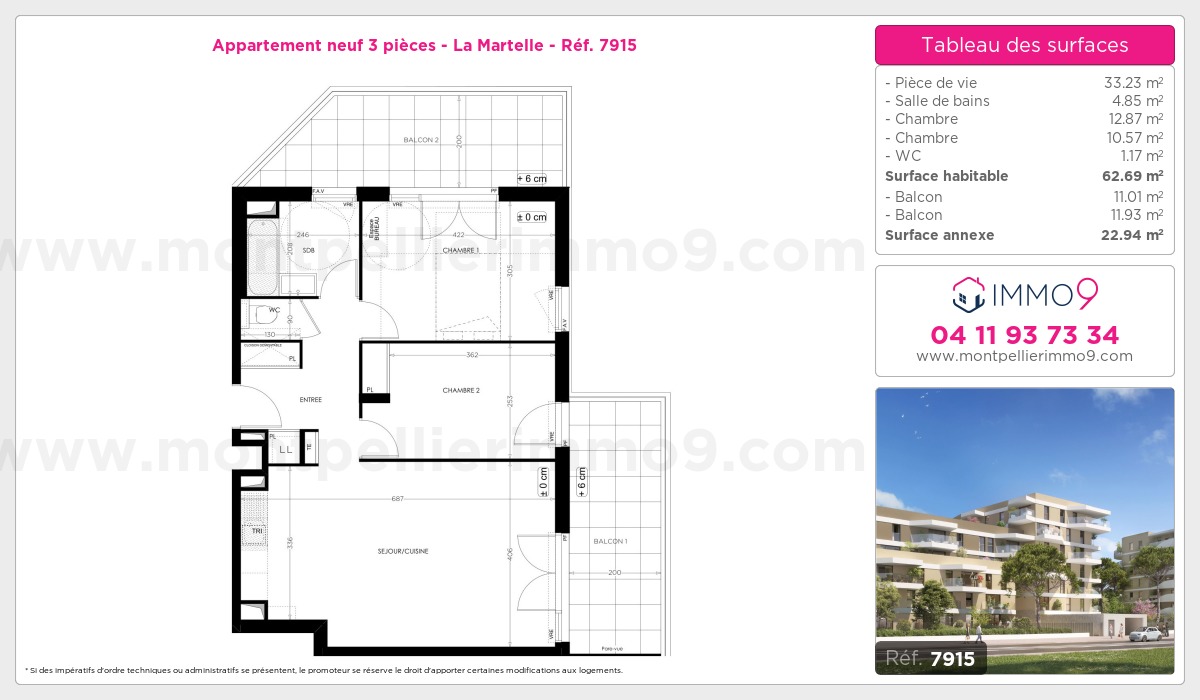Plan et surfaces, Programme neuf Montpellier : Martelle Référence n° 7915