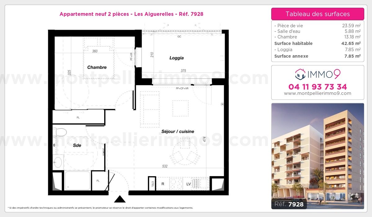 Plan et surfaces, Programme neuf Montpellier : Aiguerelles Référence n° 7928
