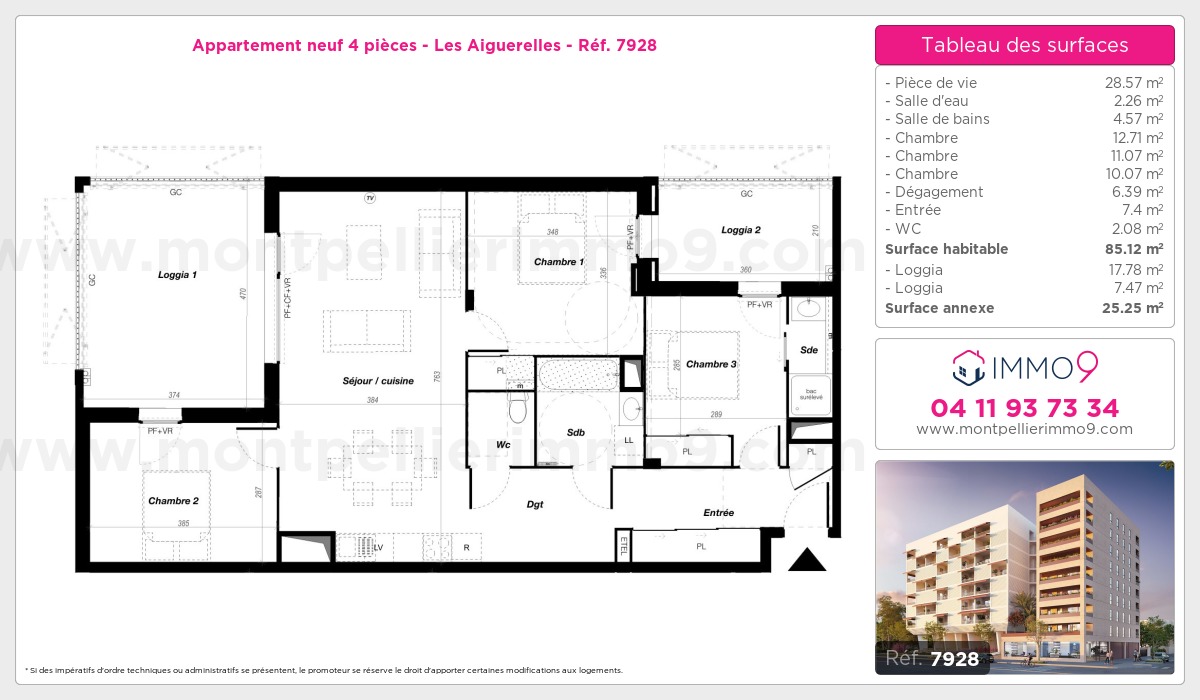 Plan et surfaces, Programme neuf Montpellier : Aiguerelles Référence n° 7928