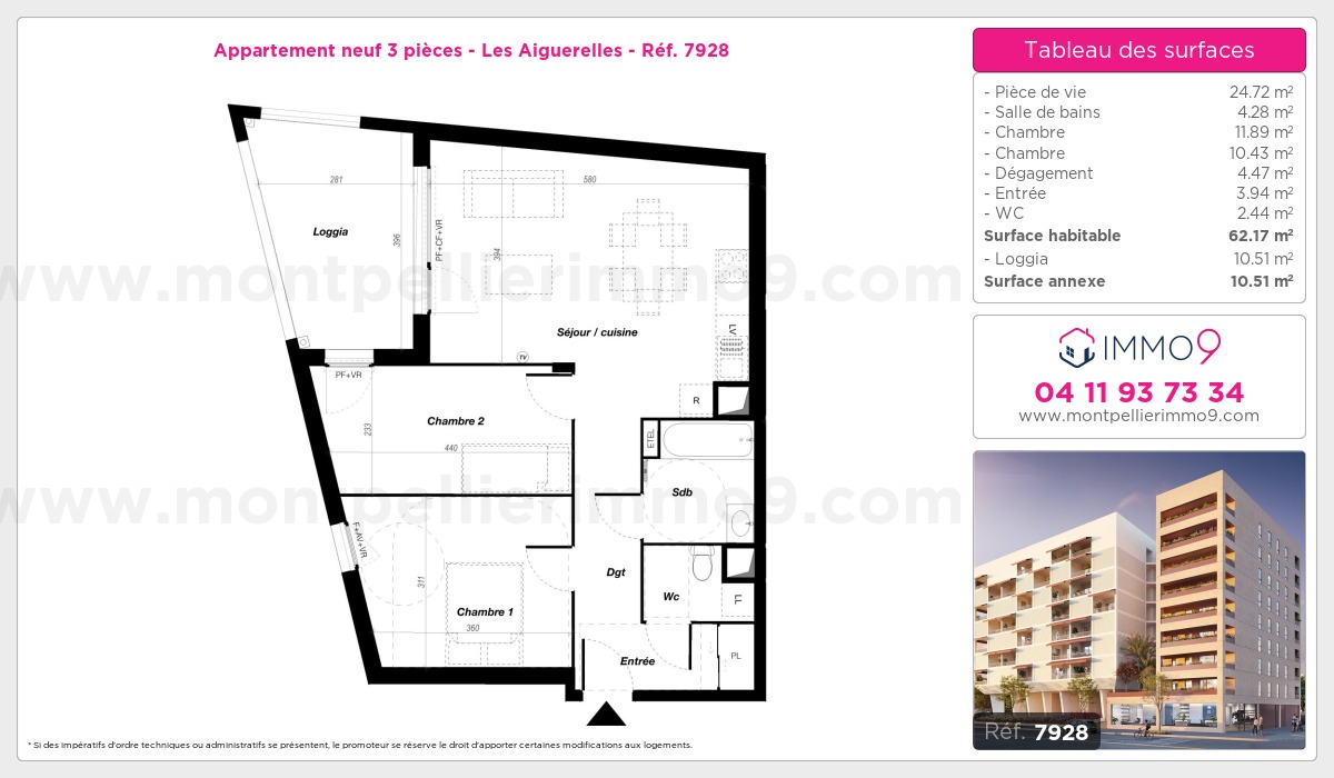 Plan et surfaces, Programme neuf Montpellier : Aiguerelles Référence n° 7928