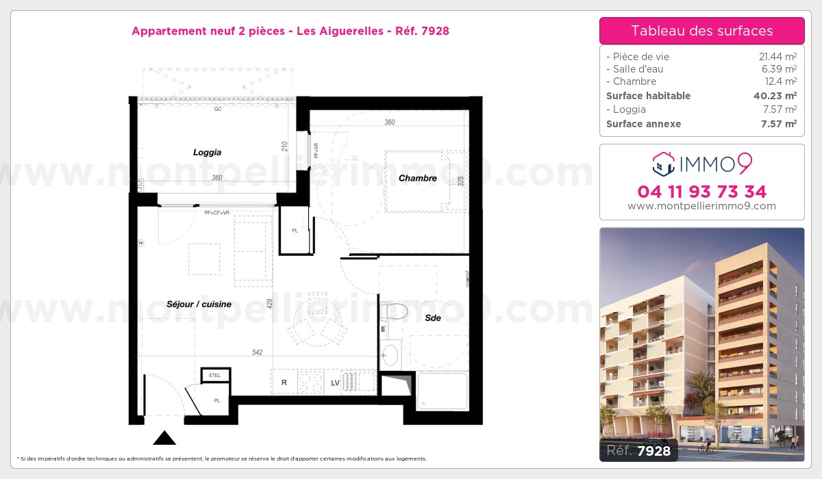 Plan et surfaces, Programme neuf Montpellier : Aiguerelles Référence n° 7928