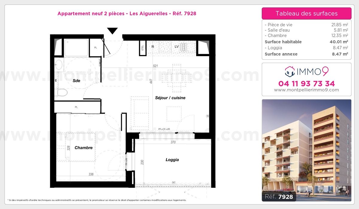 Plan et surfaces, Programme neuf Montpellier : Aiguerelles Référence n° 7928