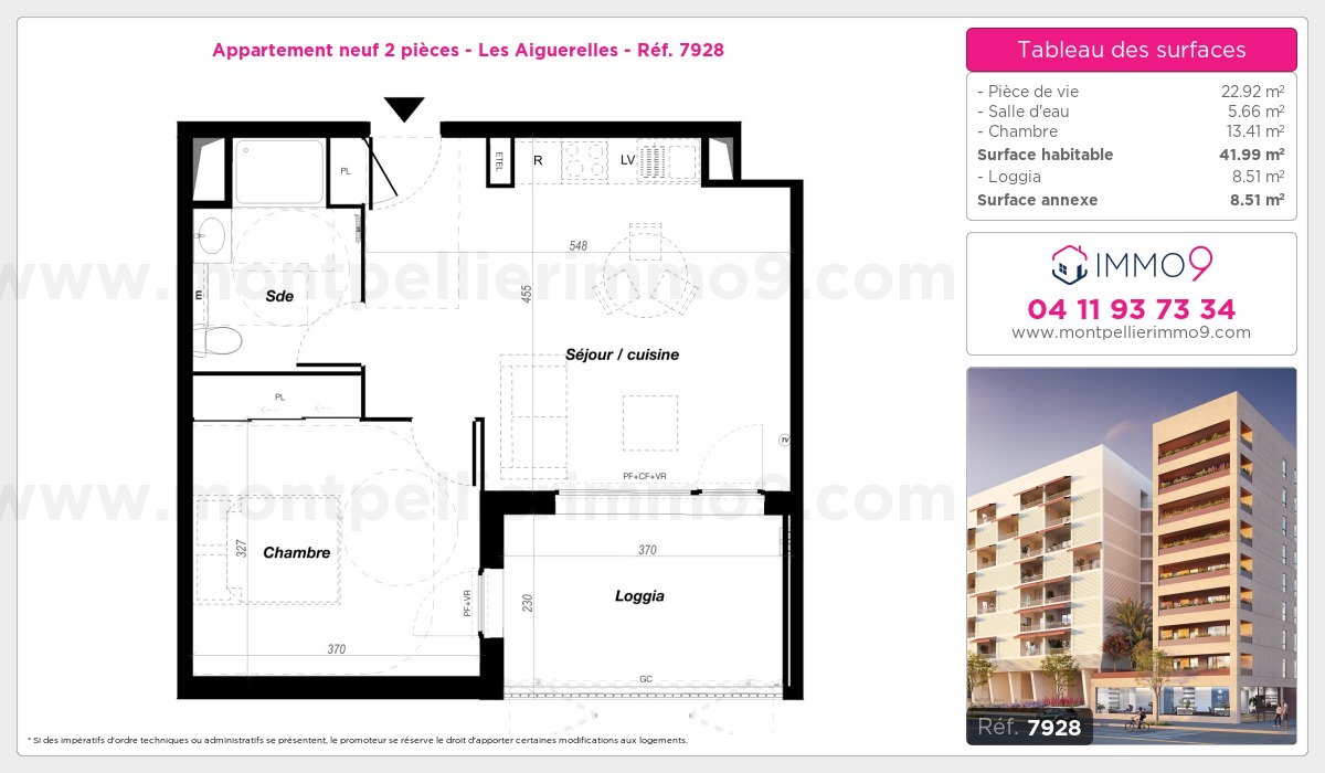Plan et surfaces, Programme neuf Montpellier : Aiguerelles Référence n° 7928