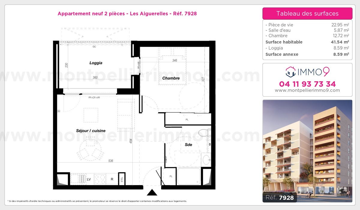 Plan et surfaces, Programme neuf Montpellier : Aiguerelles Référence n° 7928