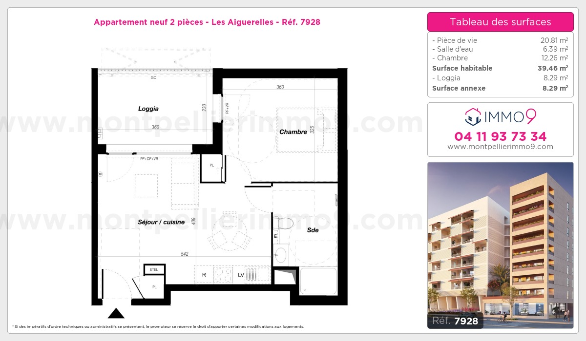 Plan et surfaces, Programme neuf Montpellier : Aiguerelles Référence n° 7928