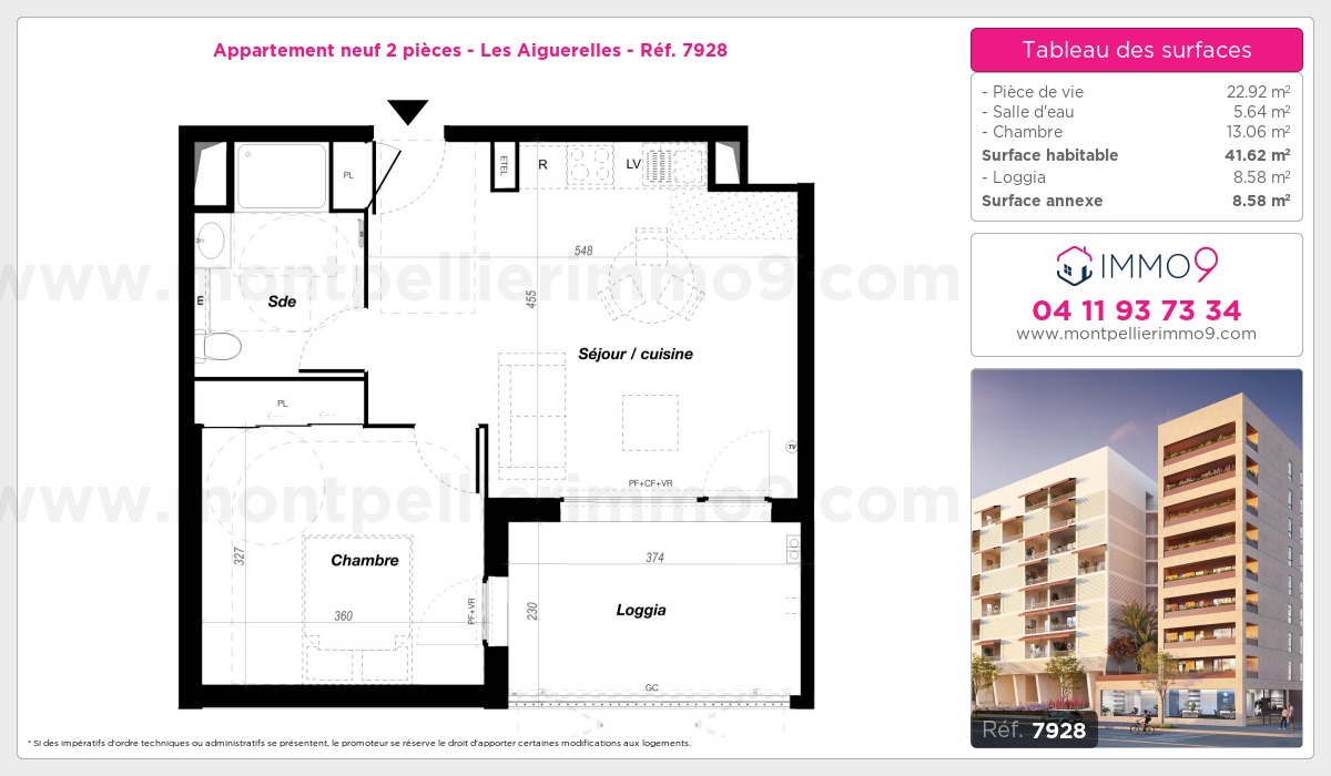 Plan et surfaces, Programme neuf Montpellier : Aiguerelles Référence n° 7928
