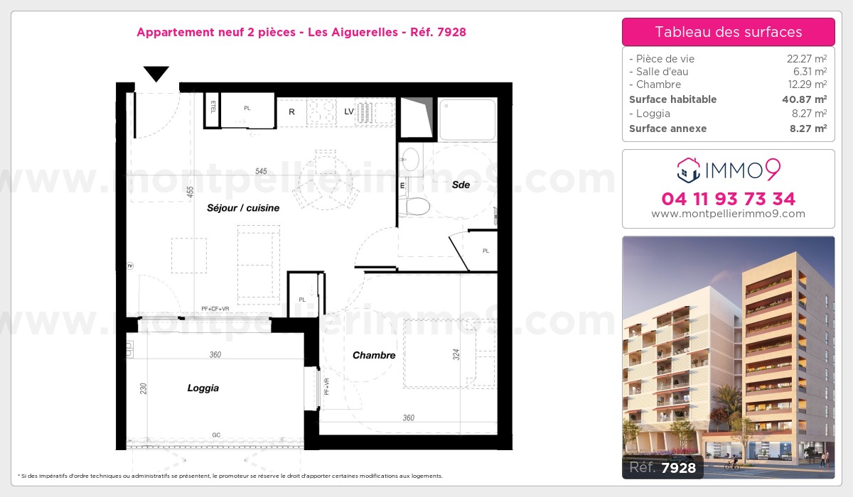 Plan et surfaces, Programme neuf Montpellier : Aiguerelles Référence n° 7928