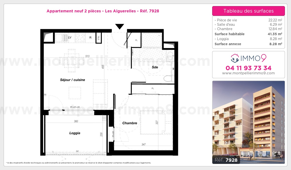 Plan et surfaces, Programme neuf Montpellier : Aiguerelles Référence n° 7928