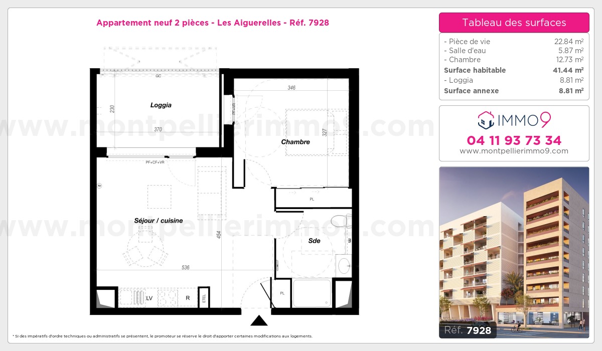 Plan et surfaces, Programme neuf Montpellier : Aiguerelles Référence n° 7928