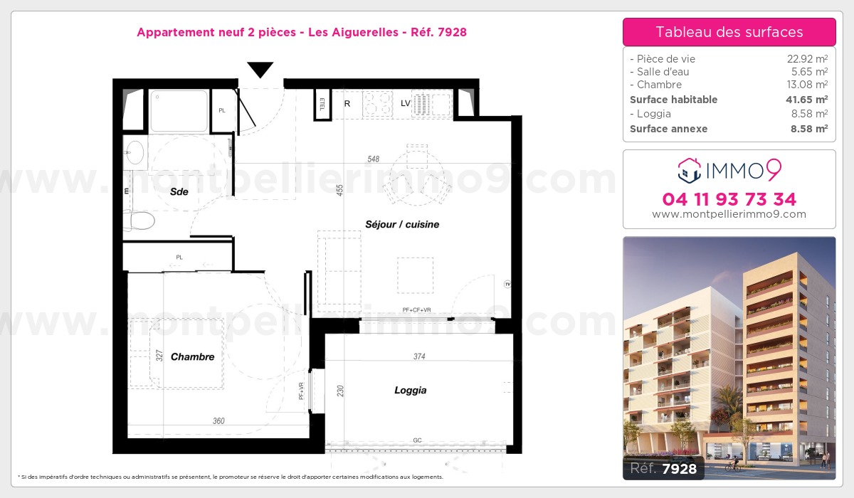 Plan et surfaces, Programme neuf Montpellier : Aiguerelles Référence n° 7928