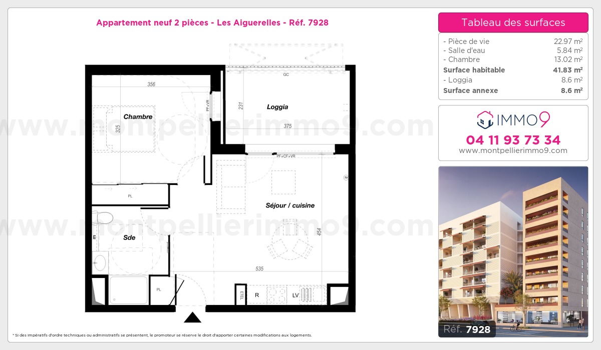 Plan et surfaces, Programme neuf Montpellier : Aiguerelles Référence n° 7928