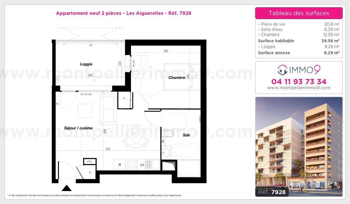 Plan et surfaces, Programme neuf Montpellier : Aiguerelles Référence n° 7928