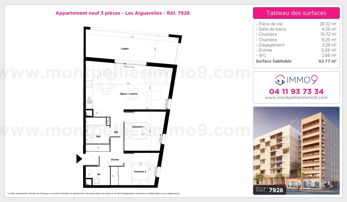 Plan et surfaces, Programme neuf Montpellier : Aiguerelles Référence n° 7928