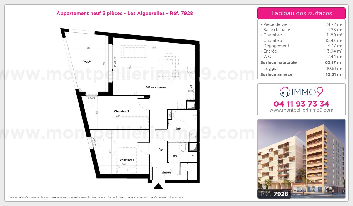 Plan et surfaces, Programme neuf Montpellier : Aiguerelles Référence n° 7928