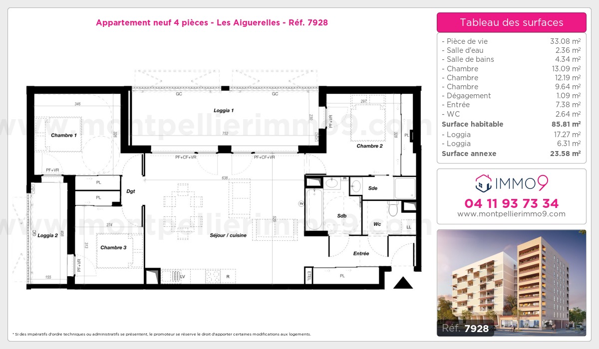 Plan et surfaces, Programme neuf Montpellier : Aiguerelles Référence n° 7928