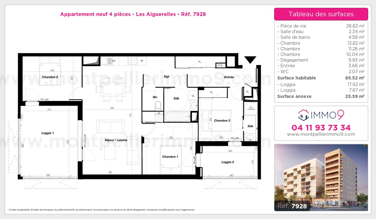 Plan et surfaces, Programme neuf Montpellier : Aiguerelles Référence n° 7928